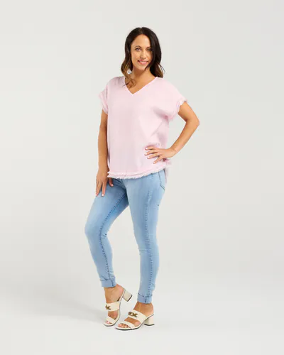 Model wearing Pink Lilah Top By Seduce Available at Beetees Nelson